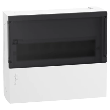 SCHNEIDER ELECTRIC RESI9 MP Kiselosztó, füstszínű átlátszó ajtó, falon kívüli, 1x12 modul, PEN sín, fehér (MIP12112S)