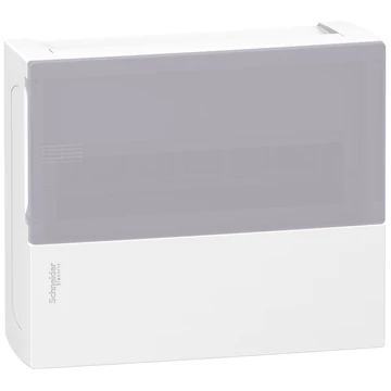 SCHNEIDER ELECTRIC RESI9 MP Kiselosztó, tejüveg hatású átlátszó ajtó, falon kívüli, 1x12 modul, PEN sín, fehér (MIP12112T)