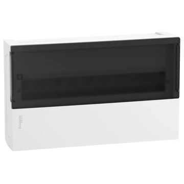 SCHNEIDER ELECTRIC RESI9 MP Kiselosztó, füstszínű átlátszó ajtó, falon kívüli, 1x18 modul, PEN sín, fehér (MIP12118S)