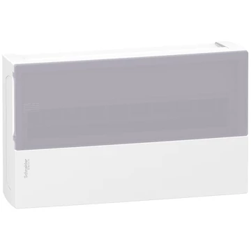 SCHNEIDER ELECTRIC RESI9 MP Kiselosztó, tejüveg hatású átlátszó ajtó, falon kívüli, 1x18 modul, PEN sín, fehér (MIP12118T)
