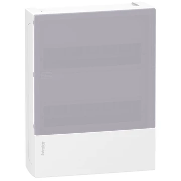SCHNEIDER ELECTRIC RESI9 MP Kiselosztó, tejüveg hatású átlátszó ajtó, falon kívüli, 2x12 modul, PEN sín, fehér (MIP12212T)