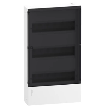 SCHNEIDER ELECTRIC RESI9 MP Kiselosztó, füstszínű átlátszó ajtó, falon kívüli, 3x12 modul, PEN sín, fehér (MIP12312S)