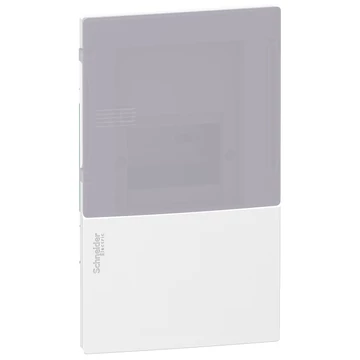 SCHNEIDER ELECTRIC RESI9 MP Kiselosztó, tejüveg hatású átlátszó ajtó, süllyesztett, 1x4 modul, PEN sín, komplett, fehér (MIP22104T)