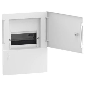 SCHNEIDER ELECTRIC RESI9 MP Kiselosztó, teli ajtó, süllyesztett, 1x6 modul, PEN sín, komplett, fehér (MIP22106)
