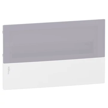 SCHNEIDER ELECTRIC RESI9 MP Kiselosztó, tejüveg hatású átlátszó ajtó, süllyesztett, 1x18 modul, PEN sín, komplett, fehér (MIP22118T)