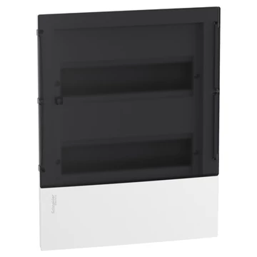 SCHNEIDER ELECTRIC RESI9 MP Kiselosztó, füstszínű átlátszó ajtó, süllyesztett, 2x12 modul, PEN sín, komplett, fehér (MIP22212S)
