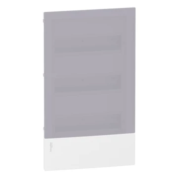 SCHNEIDER ELECTRIC RESI9 MP Kiselosztó, tejüveg hatású átlátszó ajtó, süllyesztett, 3x12 modul, PEN sín, komplett, fehér (MIP22312T)