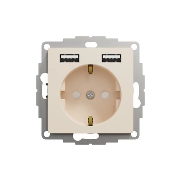 SCHNEIDER ELECTRIC ÚJ SEDNA 2P+F csatlakozóaljzat, BZS, kettős USB töltővel, rugós, 16A/2.4A, bézs (SDD112052)