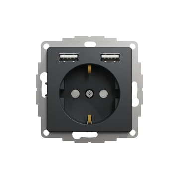 SCHNEIDER ELECTRIC ÚJ SEDNA 2P+F csatlakozóaljzat, BZS, kettős USB töltővel, rugós, 16A/2.4A, antracit (SDD114052)