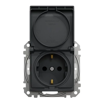 SCHNEIDER ELECTRIC ÚJ SEDNA 2P+F csatlakozóaljzat biztonsági zsaluval, csapófedeles, rugós bekötés, IP44, antracit (SDD214024)