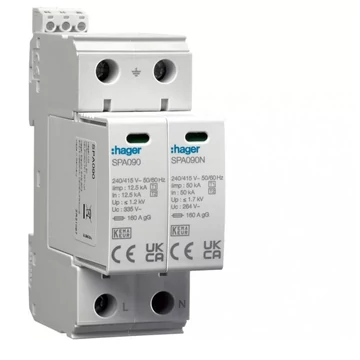 HAGER B+C Túlfeszültség-levezető 2P. Dugaszolható, állapotjelző, távjelzős, 1,5kV,25kA, TN-S/TT (SPA911)
