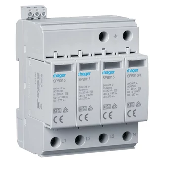 HAGER Túlfeszültség-levezető, II típus (C) 4P, cser.betétes, 40kA, 1,25kV, TT/TNS, távjelző (SPB415)