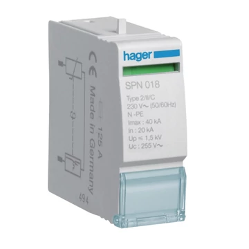HAGER Túlfeszültség-levezető tart. betét, T2 40kA, 255V, 1,5kV véd. Szint (Kifutó típus) (SPN018)