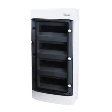 TEHNOPLAST FALON KÍVÜLI KISELOSZTÓ DOBOZ, D SOROZAT, 48 MODULOS, ÁTLÁTSZÓ AJTÓ, 4 SOROS, 319X534X144MM, IP65 (THP-N48D)