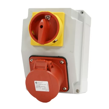 TP ELECTRIC Szerelt ipari doboz 120×170mm IP44 3 fázisú (75x75) aljzat 5x32A 1db+kapcsoló 32A 1db (TP-3317-000-7001H)