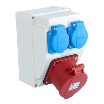TP ELECTRIC Szerelt ipari doboz 120×170mm IP44 3 fázisú (75x75) aljzat 5x32A 1db+1 fázisú kék aljzat 2 db (TP-3317-200-7000H)