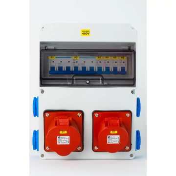 TP ELECTRIC Szerelt ipari doboz installációval,220x300mm,1x(5P16A)+1x(5P32A)+4x(2P+F) oldalsó, IP44, kismegsz (TP-3320-004-5700K)