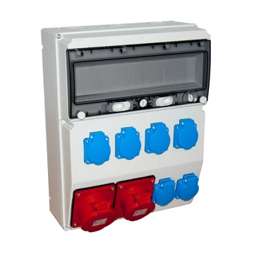 TP ELECTRIC Ipari doboz szerelt 300x400mm, IP44, 1x(5P16A) + 1x(5P32A) + 6x(2P+F), gyorscsatlakozós aljzatokk (TP-3360-600-5171HH)