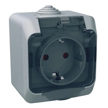 SCHNEIDER ELECTRIC CEDAR PLUS 2P+F csatlakozóaljzat, biztonsági zsaluval, átlátszó csapófedéllel, IP44, szürke (WDE000643)