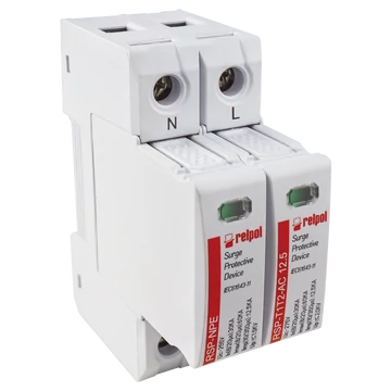 RELPOL RSP-T1T2-AC 12.5/1+NPE Túlfeszültség levezető AC T1, T2, Iim: 12,5kA (10/350), In: 30kA (8/20), Imax: 60kA, Uc: 255V, 1p+NPE (2617123)