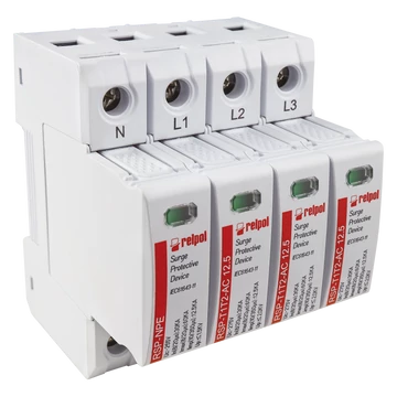 RELPOL RSP-T1T2-AC 12.5/3+NPE Túlfeszültség levezető AC T1, T2, Iim: 12,5kA (10/350), In: 30kA (8/20), Imax: 60kA, Uc: 255V, 3p+NPE (2617124)