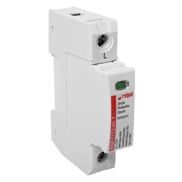 RELPOL RSP-T1T2-AC 7/1P Túlfeszültség levezető AC T1, T2, Iim: 7kA (10/350), In: 20kA (8/20), Imax: 50kA, Uc: 275V, 1p (2617125)
