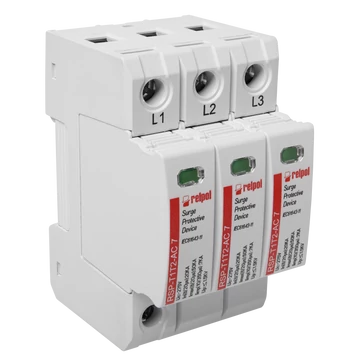 RELPOL RSP-T1T2-AC 7/3P Túlfeszültség levezető AC T1, T2, Iim: 7kA (10/350), In: 20kA (8/20), Imax: 50kA, Uc: 275V, 3p (2617127)