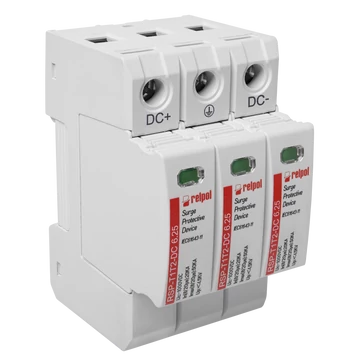 RELPOL RSP-T1T2-DC 6.25/3P Túlfeszültség levezető DC T1, T2, Iimp:6,25kA (10/350), Itotal: 12,5 (10/350), In:20kA (8/20), Imax:50kA, Uc: 1000VDC, 3p (2617145)
