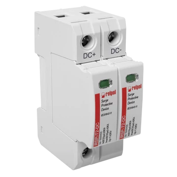 RELPOL RSP-T2-DC/2P Túlfeszültség levezető DC T2, In:20kA (8/20), Imax:40kA, Uc: 800/1000/1200V DC, 2p (2617146)