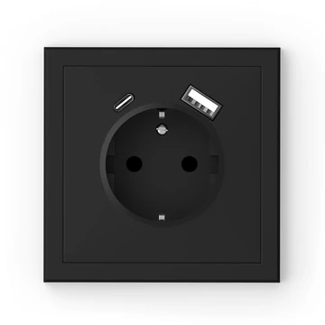 COMMEL Adria 2P+F csatlakozóaljzat + USB A+C, csavaros, 16A, kerettel, fekete (043-619)
