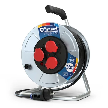 COMMEL Kábeldob PL H05RR-F 3G2,5/25m - FÉM, 1f, 16A 250V 3500W IP44 (0928)
