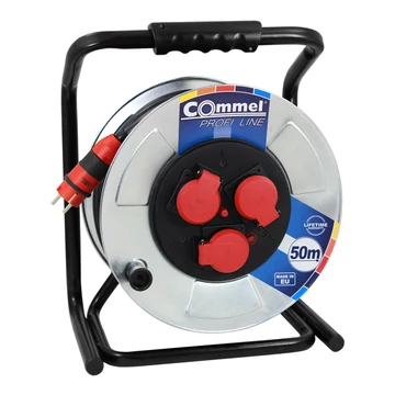 COMMEL Kábeldob PL H05RR-F 3G2.5/50m - FÉM , 1f, 16A 250V 3500 W IP44 (200-325)