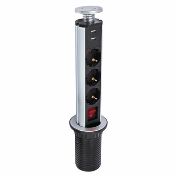 COMMEL Bútorba építhető elosztó 3x 16A 250 V~ 3500W, 2xUSB 5V 2.1 A, kapcsolós (234-181)