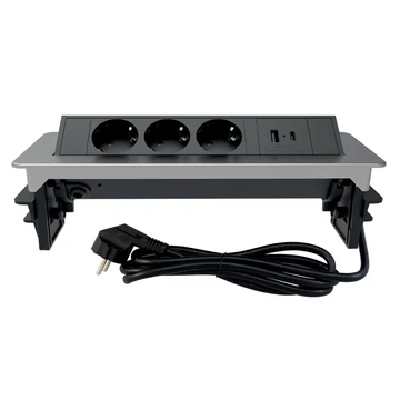COMMEL Bútorba építhető elosztó 3x 16A 3680W, 1xUSB A+C, ezüst kerettel (235-101)