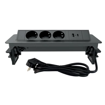 COMMEL Bútorba építhető elosztó 3x 16A 3680W, 1xUSB A+C, fekete kerettel (235-102)