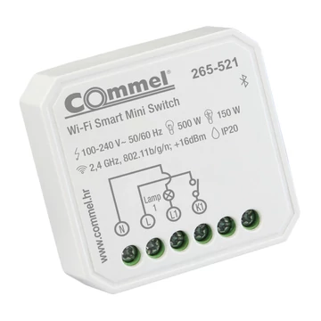 COMMEL WiFi-s okos kapcsoló (kapcs.mögé), 1 csat., 150 / 500W, 2,4GHz, (265-521)