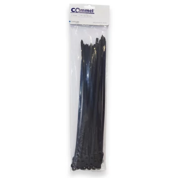 COMMEL Kábelkötegelő, rögzíthető fejjel, 7,6 x 381 mm fekete, 25db/cs (365-148)
