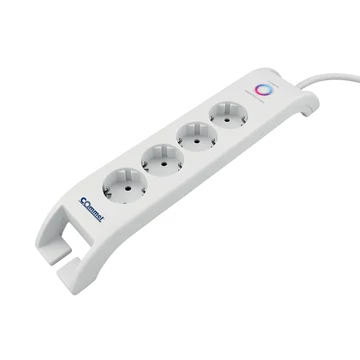 COMMEL Elosztó 4-dugaljas + 2xUSB-A 16A 3680W túlfesz. H05VV-F 3G1,5 / 2m, fehér (380-108)