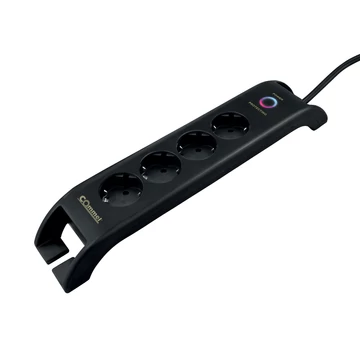 COMMEL Elosztó 4-dugaljas + 2xUSB-A 16A 3680W túlfesz. H05VV-F 3G1,5 / 2m, fekete (380-109)