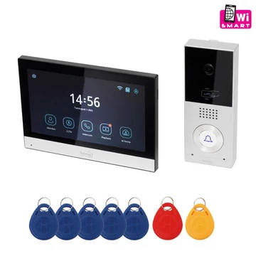 Somogyi Elektronic Home Video kaputelefon, 7" érintőképernyő, IP65, AHD kamera, mozgásérzékelő, RFID, bővíthető, InterCom, Smart Life, Tuya Smart (DPV SMART)