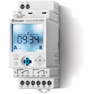FINDER Kapcsolóóra napi és heti, DIN-sínre, 230V, elektr, 2 váltóérintkező, NFC, IP20 (126282300000) (12.62.8.230.0000)