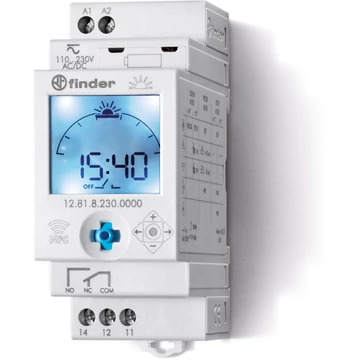 FINDER Asztronómiai kapcsolóóra, DIN-sínre, napi és heti, 230V, 1 váltóé., NFC, IP20 (128182300000) (12.81.8.230.0000)