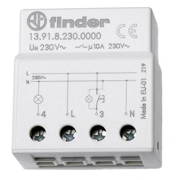 FINDER Elektronikus léptető relé, DIN-sínre, 230VAC, 1Z érintk., 10A, 1mod (Impulzus relé) (139182300000) (13.91.8.230.0000)