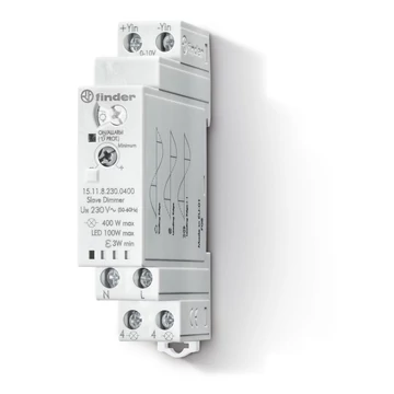FINDER Dimmelhető elektronikus relé "S", 0-10V input max. 400W, 230V, 1modul, Slave (151182300400) (15.11.8.230.0400)