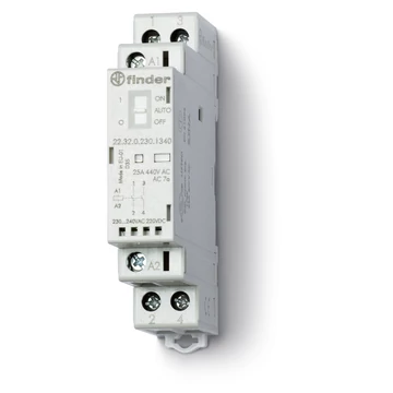 FINDER Installációs mágneskapcsoló, 230V AC/DC, 25A, 2z, AgnI, ON-Auto-KI, IP20 (223202301340) (22.32.0.230.1340)