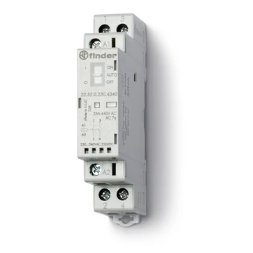 FINDER Installációs mágneskapcsoló, 230V AC/DC, 25A, 2z, AgSnO2, ON-Auto-KI, IP20 (223202304340) (22.32.0.230.4340)