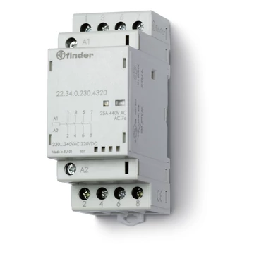 FINDER Installációs mágneskapcsoló, 230V AC/DC, 25A, 4z, AgSnO2, mech.állapotjelzés, IP20 (223402304320) (22.34.0.230.4320)