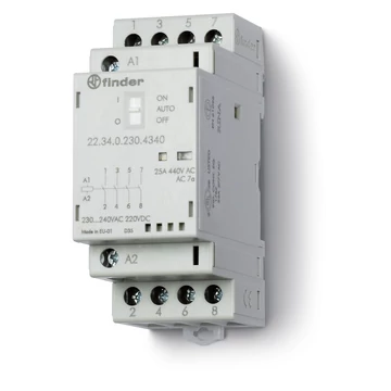 FINDER Installációs mágneskapcsoló, 230V AC/DC, 25A, 4z, AgSnO2, ON-Auto-KI, IP20 (223402304340) (22.34.0.230.4340)