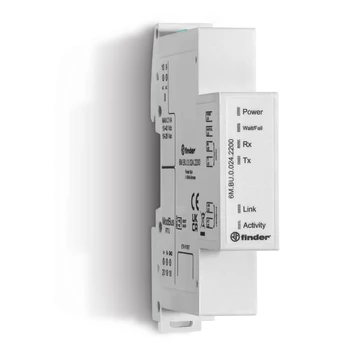 FINDER Modbus-Ethernet gateway, TCP/IP Modbus RTU-hoz, beépített web-szerver komm. felülettel, max. 200 Modbus készülék, max. 10 felh., 24V AC/DC (6MBU00242200) (6M.BU.0.024.2200)