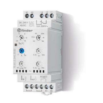 FINDER Áramfelügyeleti relé, 1 váltóérintkező 10 A, reset bemenet, tápfeszültség: (24…240)V AC/DC, max. felügyelt áram: 16 A (600 A) (705102402032) (70.51.0.240.2032)